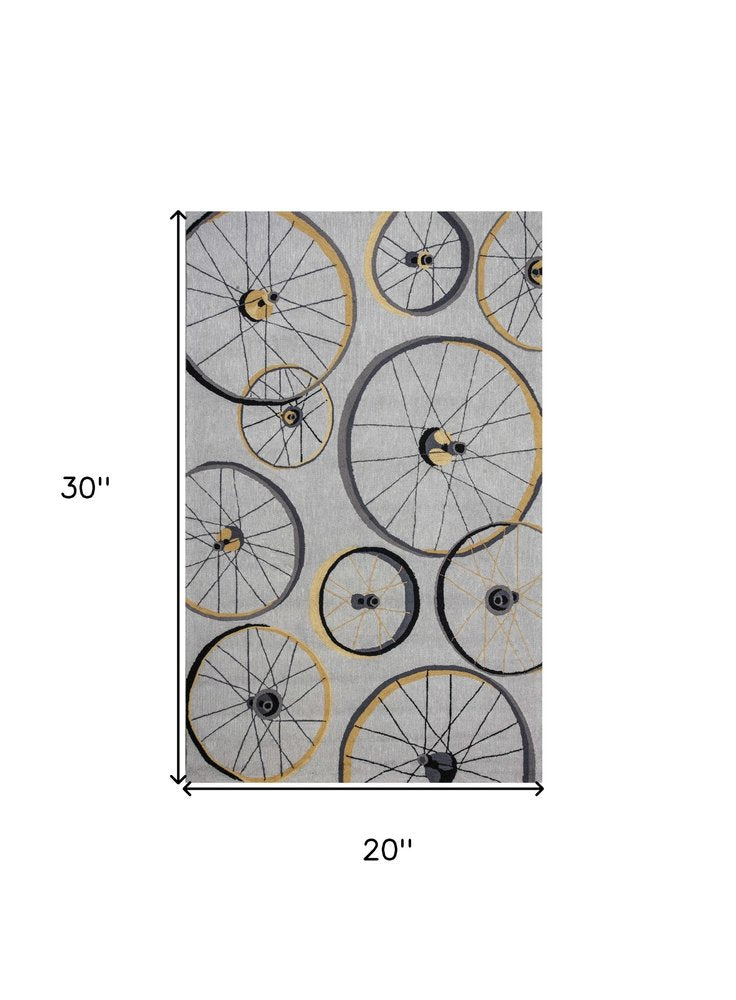 7' Gray Black And Yellow Abstract Geometric Hand Tufted Runner Rug