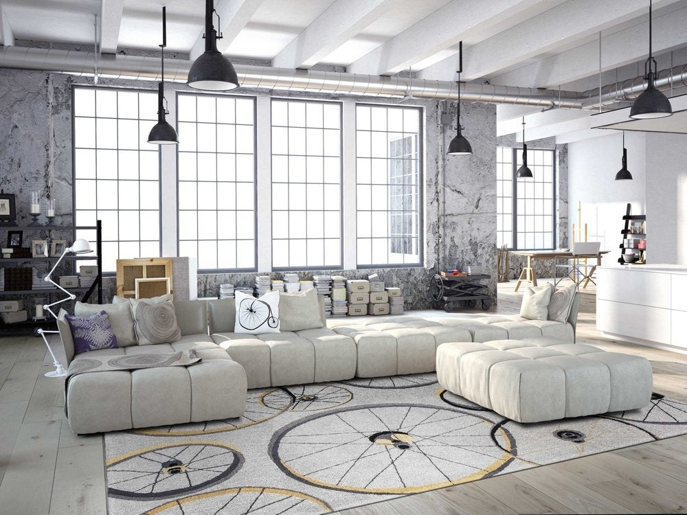 7' Gray Black And Yellow Abstract Geometric Hand Tufted Runner Rug