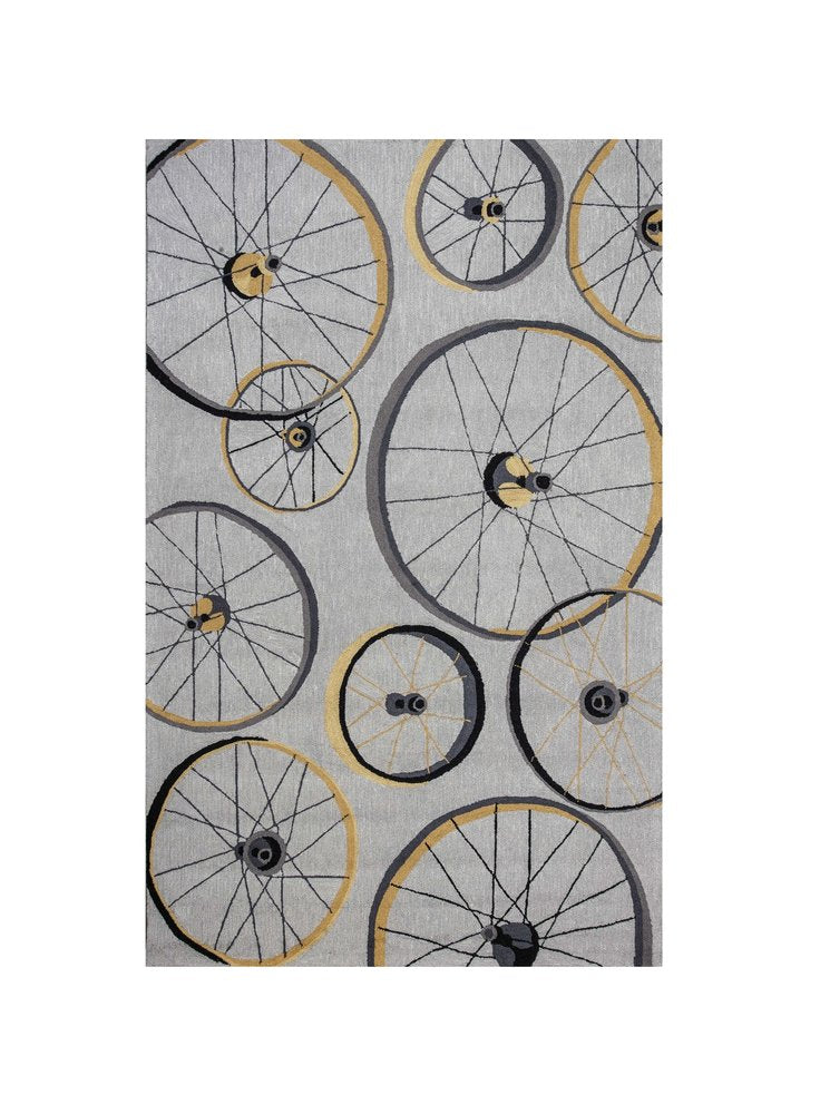 7' Gray Black And Yellow Abstract Geometric Hand Tufted Runner Rug