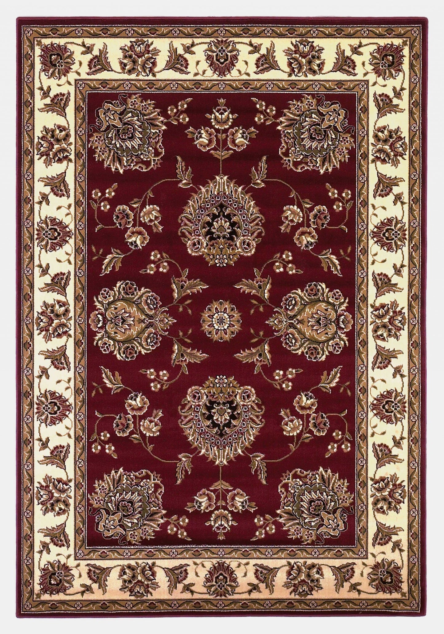 7' Red And Ivory Floral Medallion Octagon Rug
