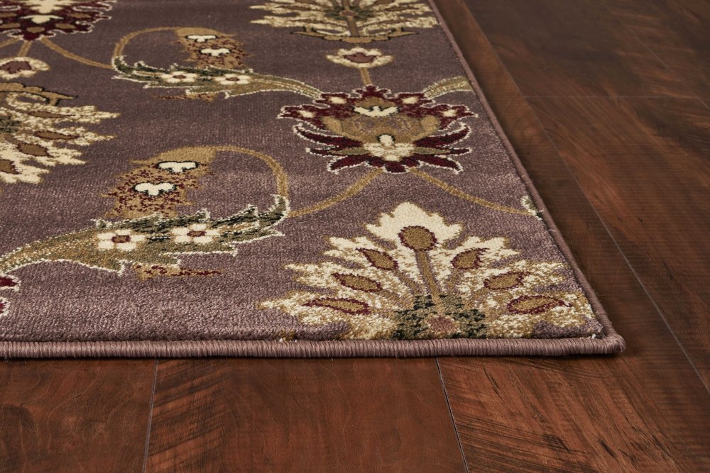 7' Purple Ivory And Brown Floral Octagon Rug