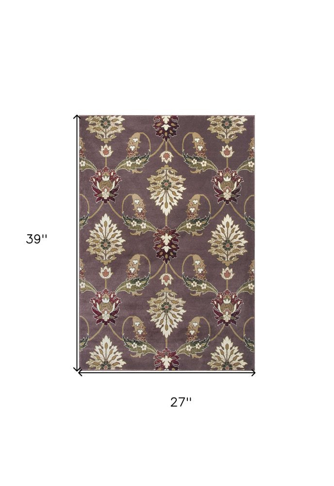 7' Purple Ivory And Brown Floral Octagon Rug
