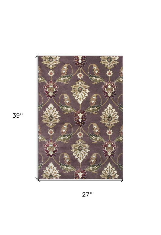 7' Purple Ivory And Brown Floral Octagon Rug