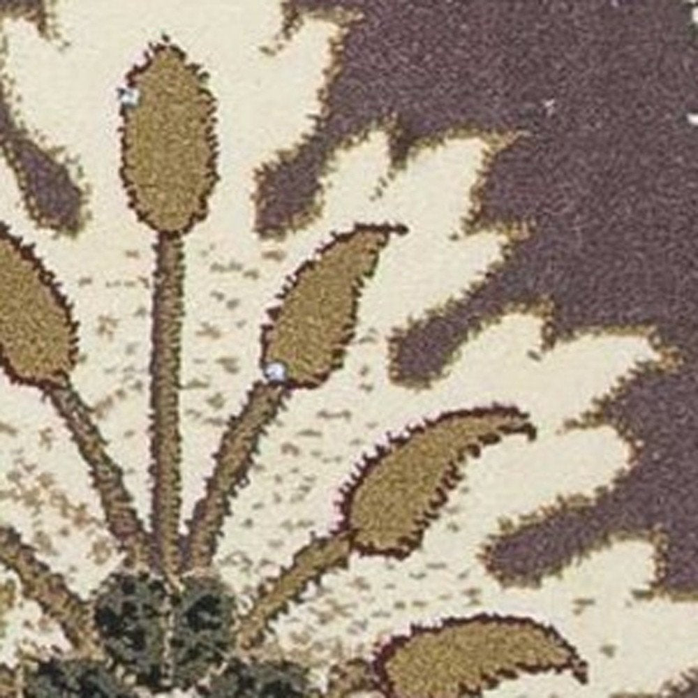 7' Purple Ivory And Brown Floral Octagon Rug