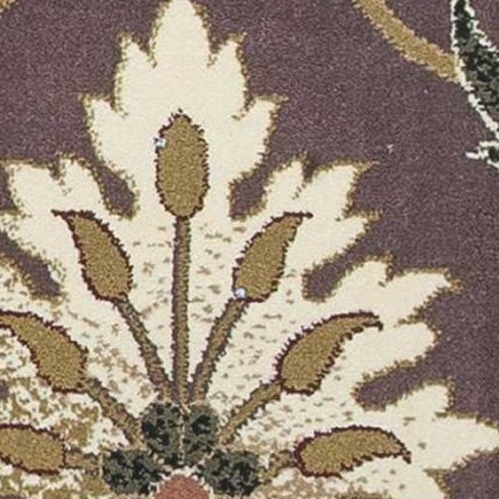 7' Purple Ivory And Brown Floral Octagon Rug