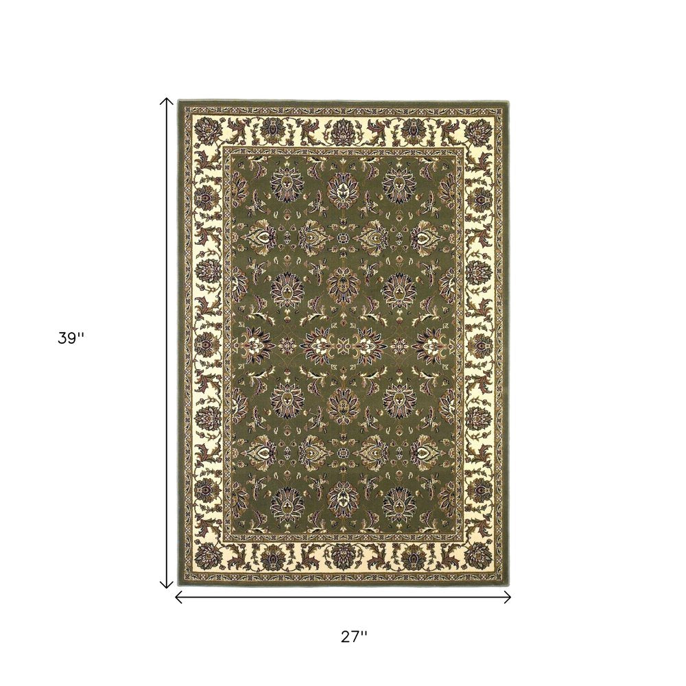 7' Green And Ivory Floral Octagon Rug