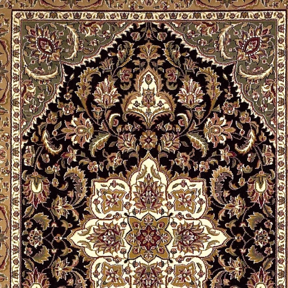 3' X 5' Black And Beige Floral Medallion Area Rug