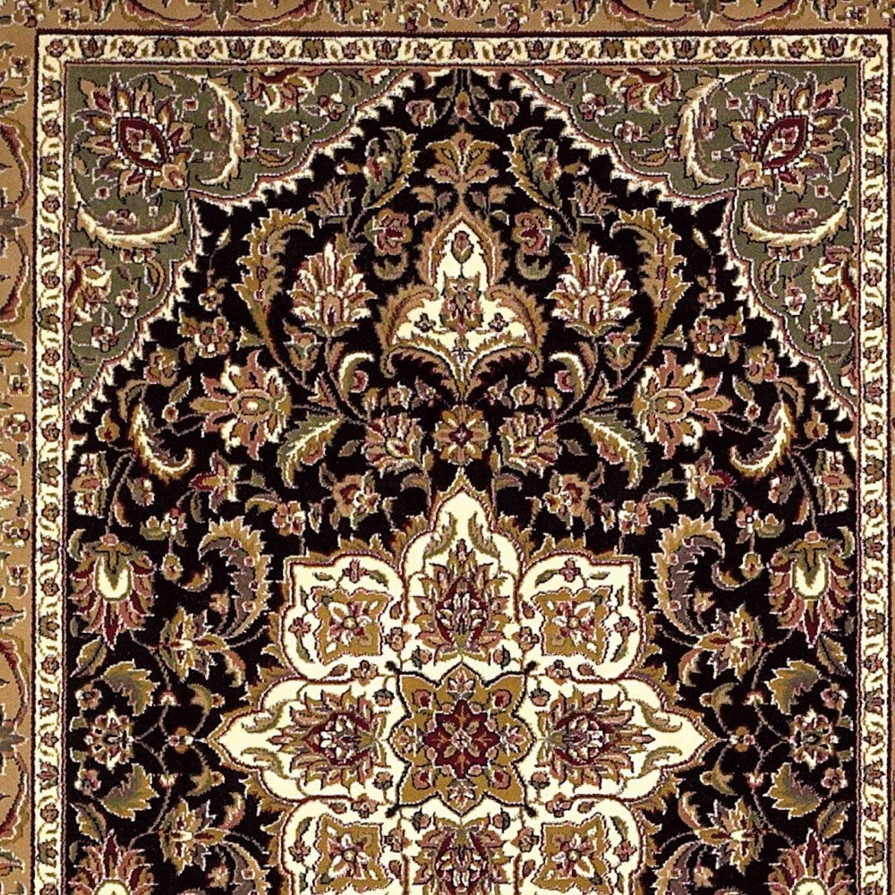 3' X 5' Black And Beige Floral Medallion Area Rug