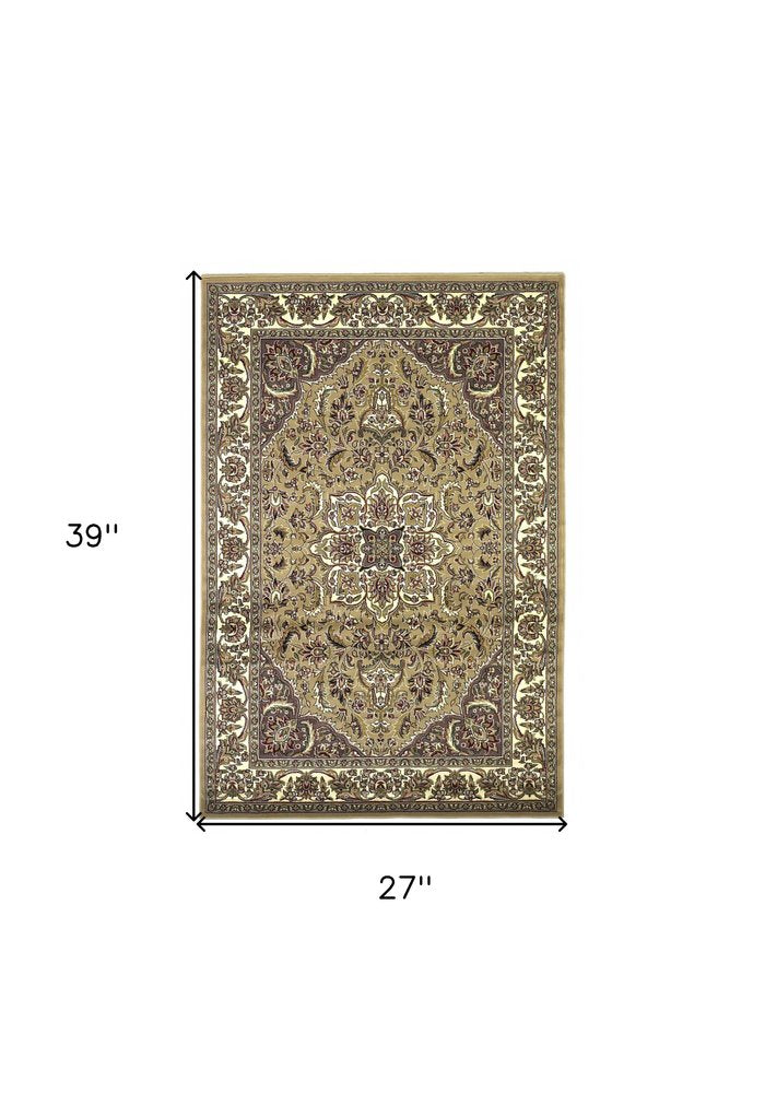 8' Beige And Ivory Floral Medallion Octagon Rug