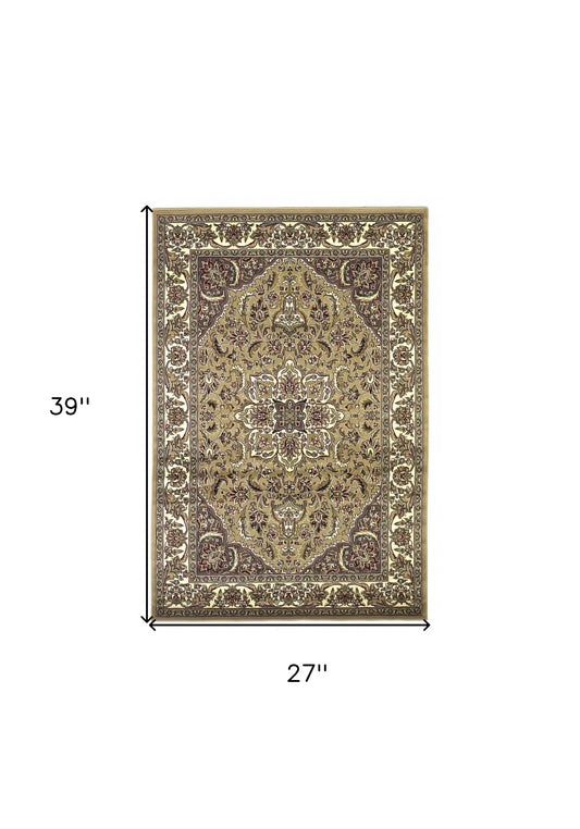 8' Beige And Ivory Floral Medallion Octagon Rug