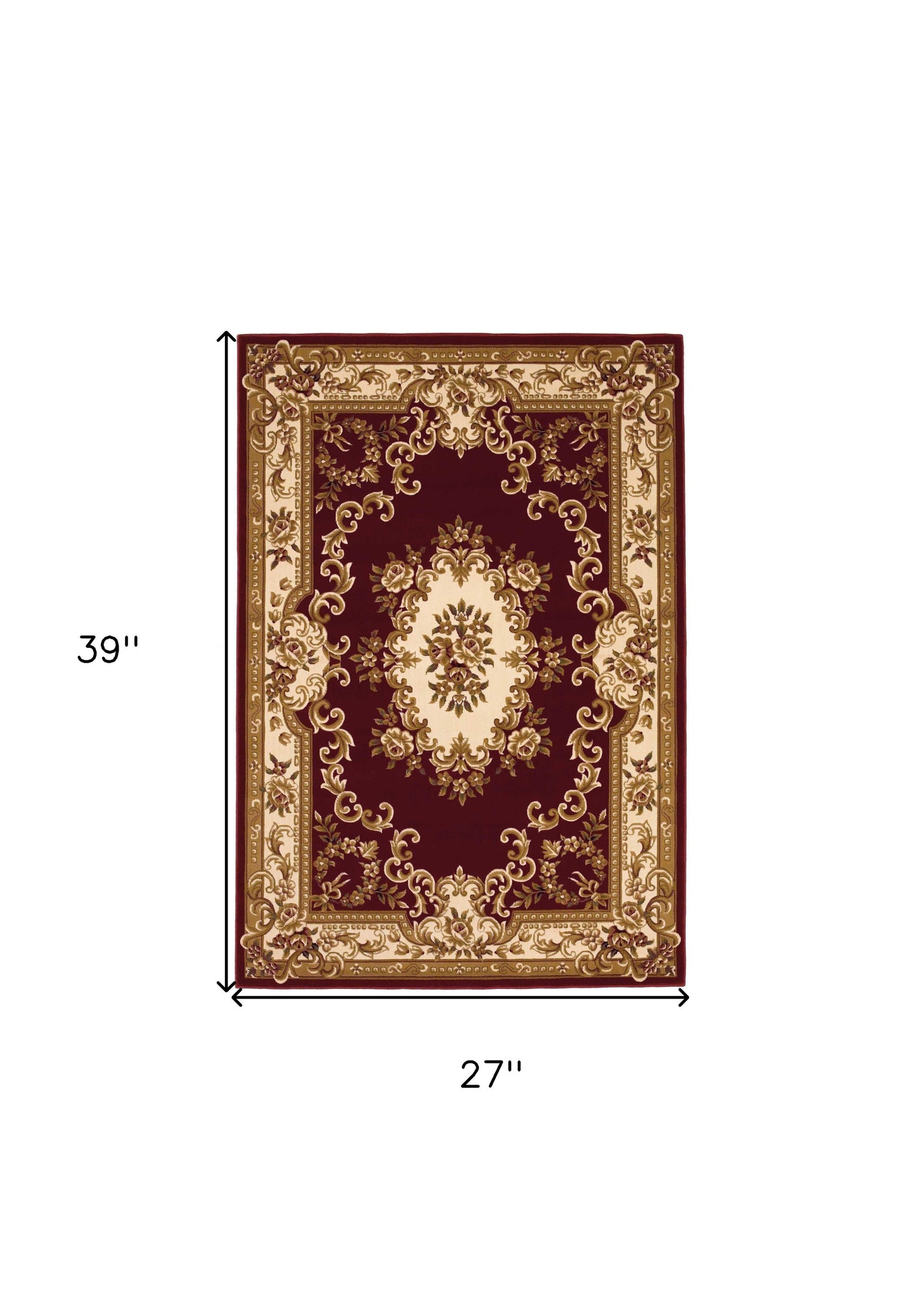 3' X 5' Red and Ivory Floral Border Area Rug