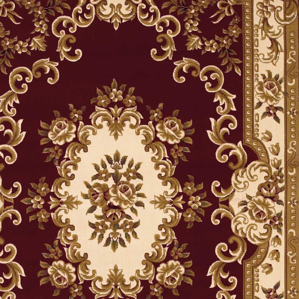 3' X 5' Red and Ivory Floral Border Area Rug