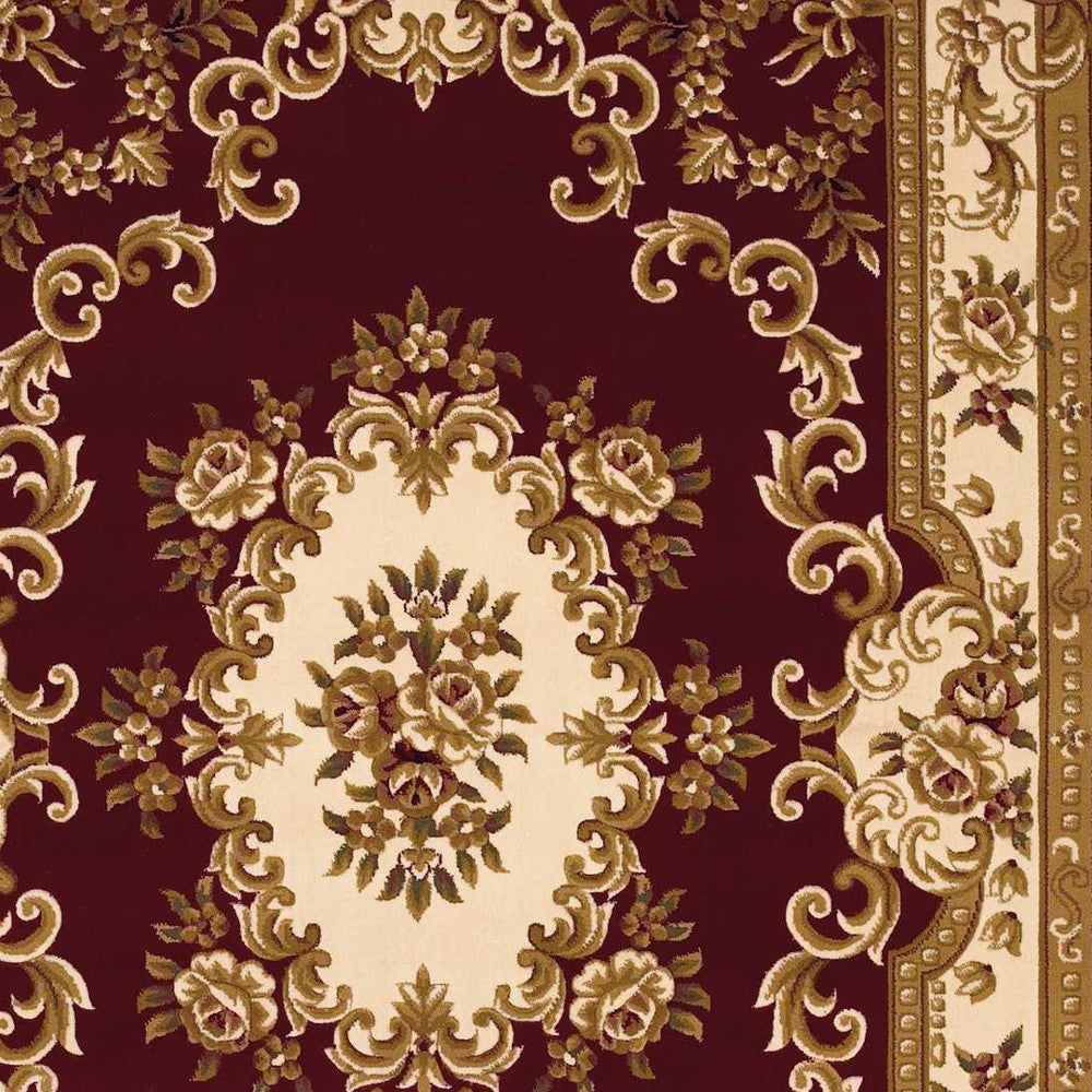 3' X 5' Red and Ivory Floral Border Area Rug