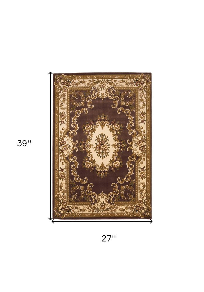 5' X 8' Plum And Ivory Floral Medallion Area Rug