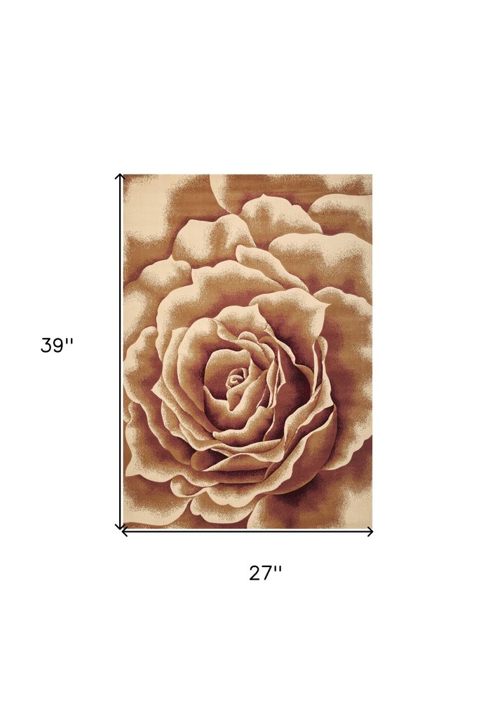 2' X 3' Ivory Brown And Red Floral Area Rug