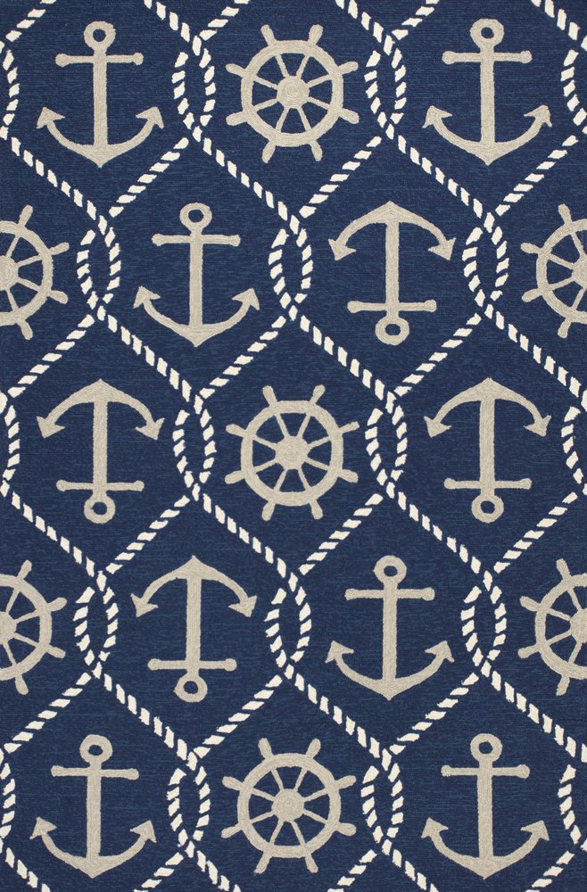 2' X 3' Navy Blue Gold And White Nautical Handmade Indoor Outdoor Area Rug