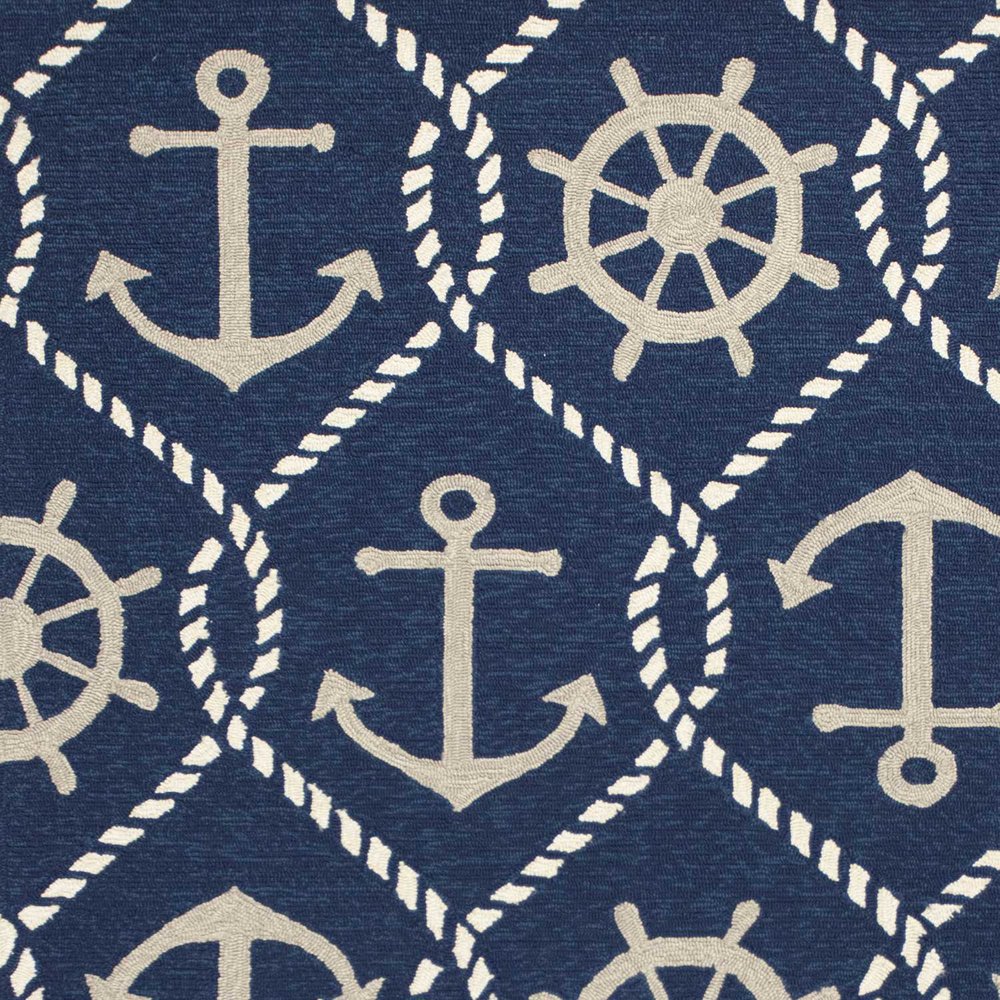 2' X 3' Navy Blue Gold And White Nautical Handmade Indoor Outdoor Area Rug