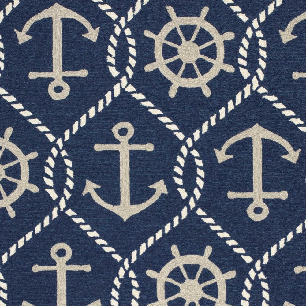 2' X 3' Navy Blue Gold And White Nautical Handmade Indoor Outdoor Area Rug