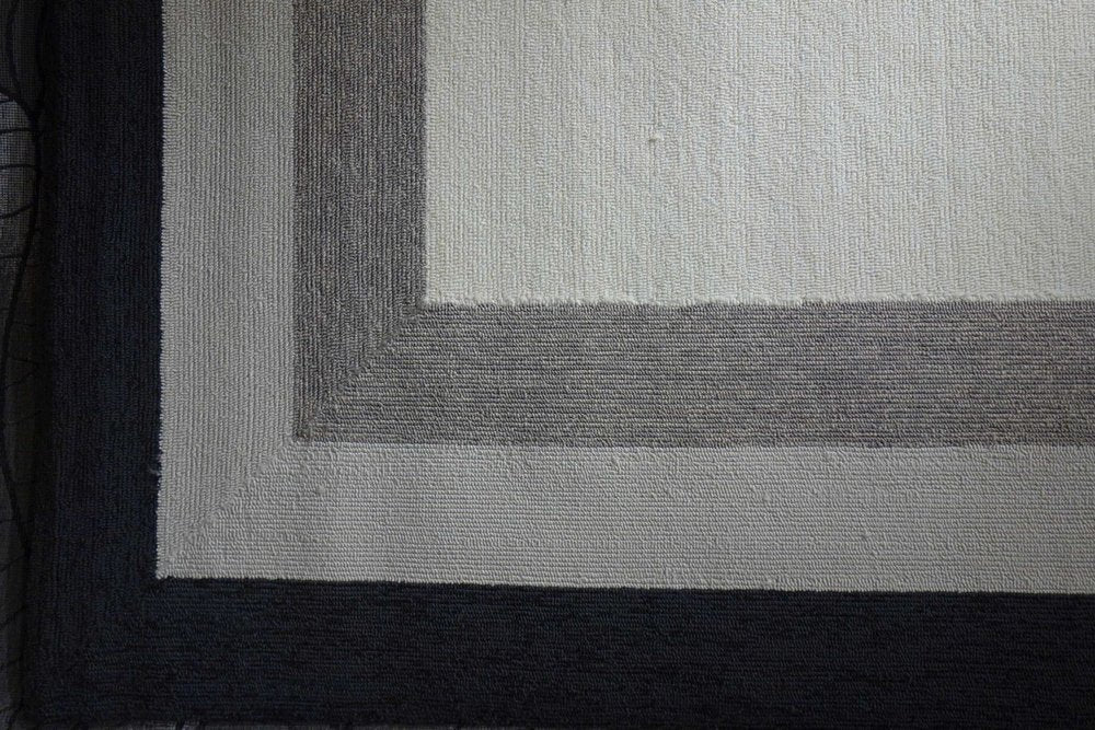 2' X 3' Black And Gray Geometric Hand Hooked Area Rug