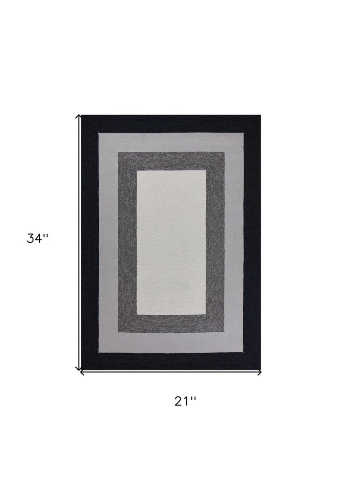 2' X 3' Black And Gray Geometric Hand Hooked Area Rug