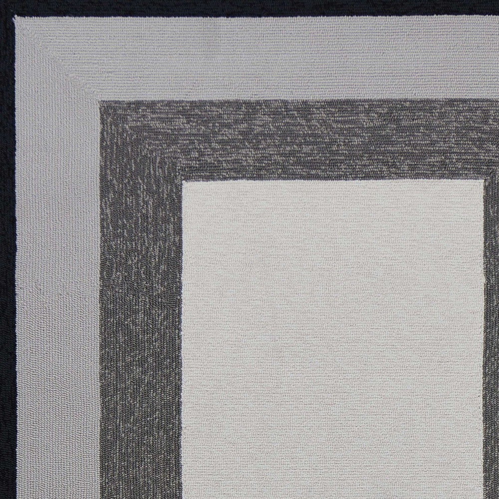 2' X 3' Black And Gray Geometric Hand Hooked Area Rug