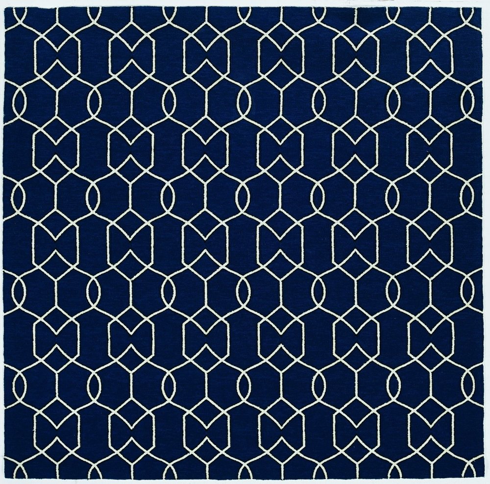2' X 3' Navy Blue And Ivory Geometric Hand Hooked Area Rug