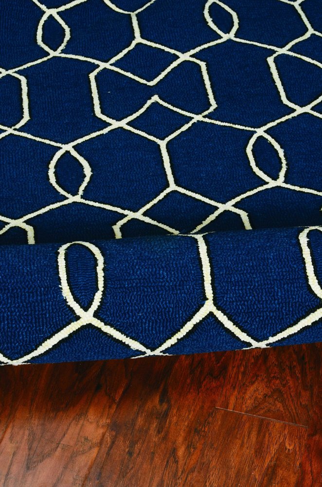 2' X 3' Navy Blue And Ivory Geometric Hand Hooked Area Rug