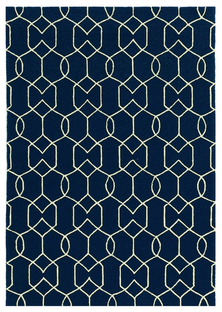 2' X 3' Navy Blue And Ivory Geometric Hand Hooked Area Rug