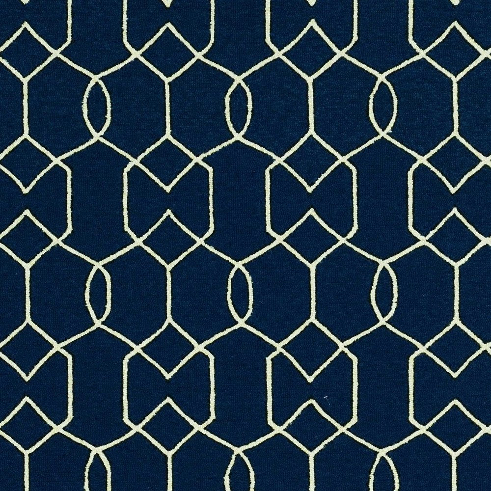 2' X 3' Navy Blue And Ivory Geometric Hand Hooked Area Rug