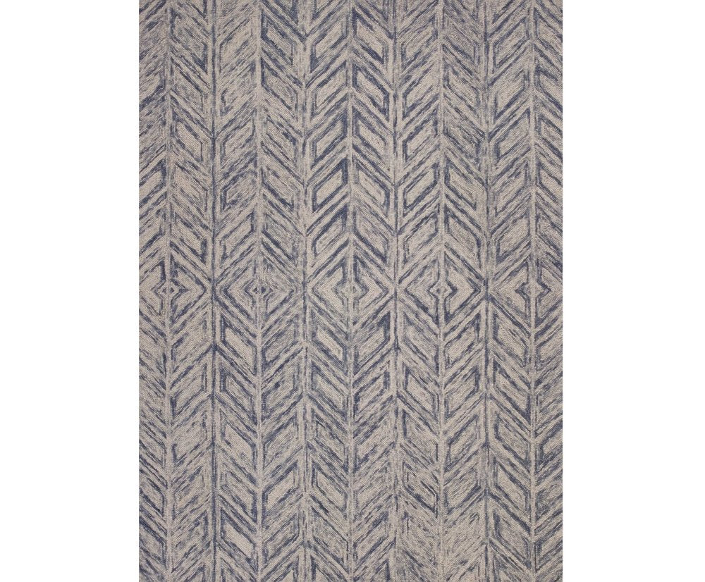 2' X 4' Blue And Beige Wool Chevron Hand Tufted Area Rug