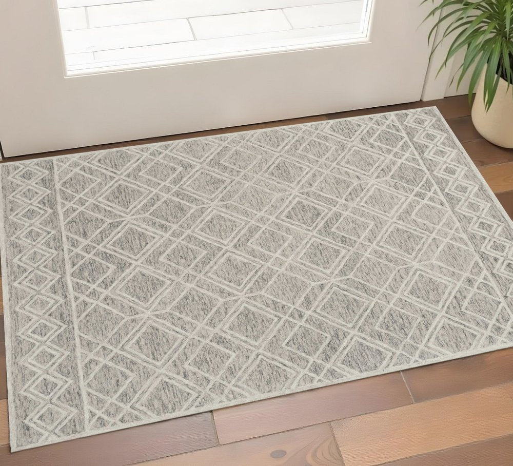 8' X 10' Sand Beige And Ivory Wool Geometric Hand Tufted Area Rug