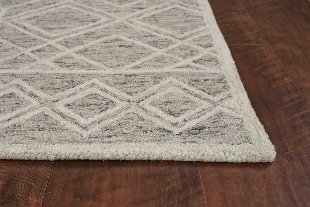 8' X 10' Sand Beige And Ivory Wool Geometric Hand Tufted Area Rug