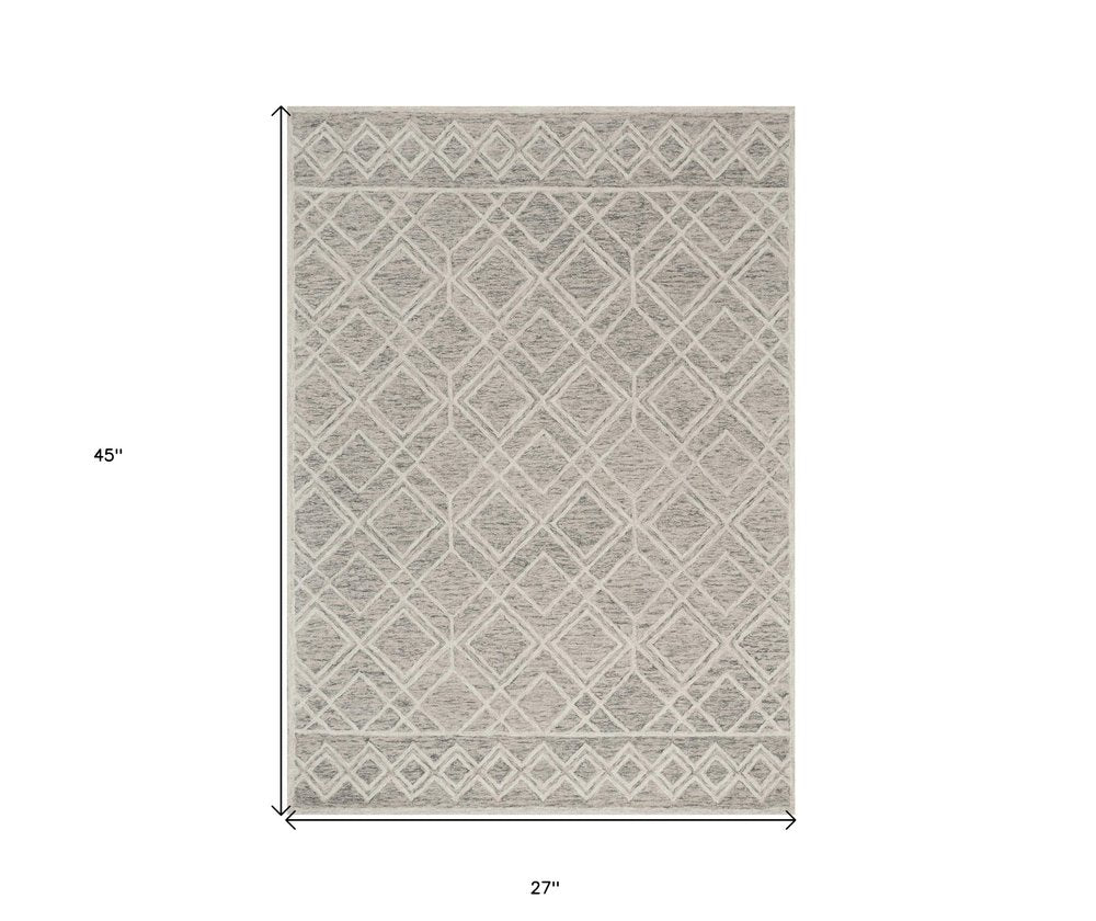 8' X 10' Sand Beige And Ivory Wool Geometric Hand Tufted Area Rug