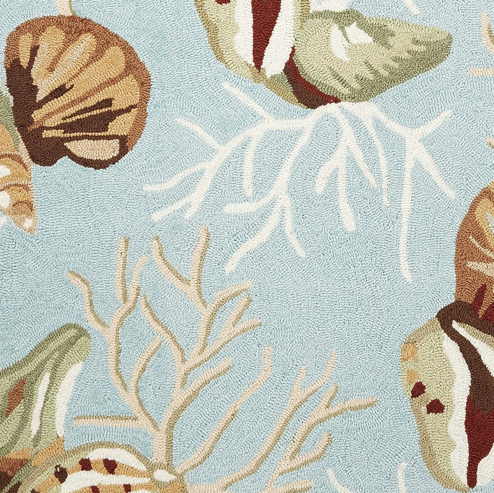 2' X 4' Blue Beige And Green Seashell and Coral Hand Tufted Area Rug
