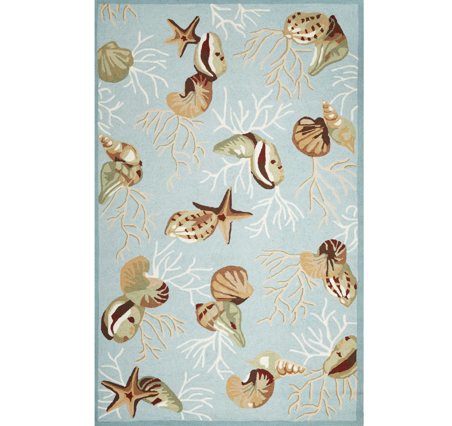 2' X 4' Blue Beige And Green Seashell and Coral Hand Tufted Area Rug
