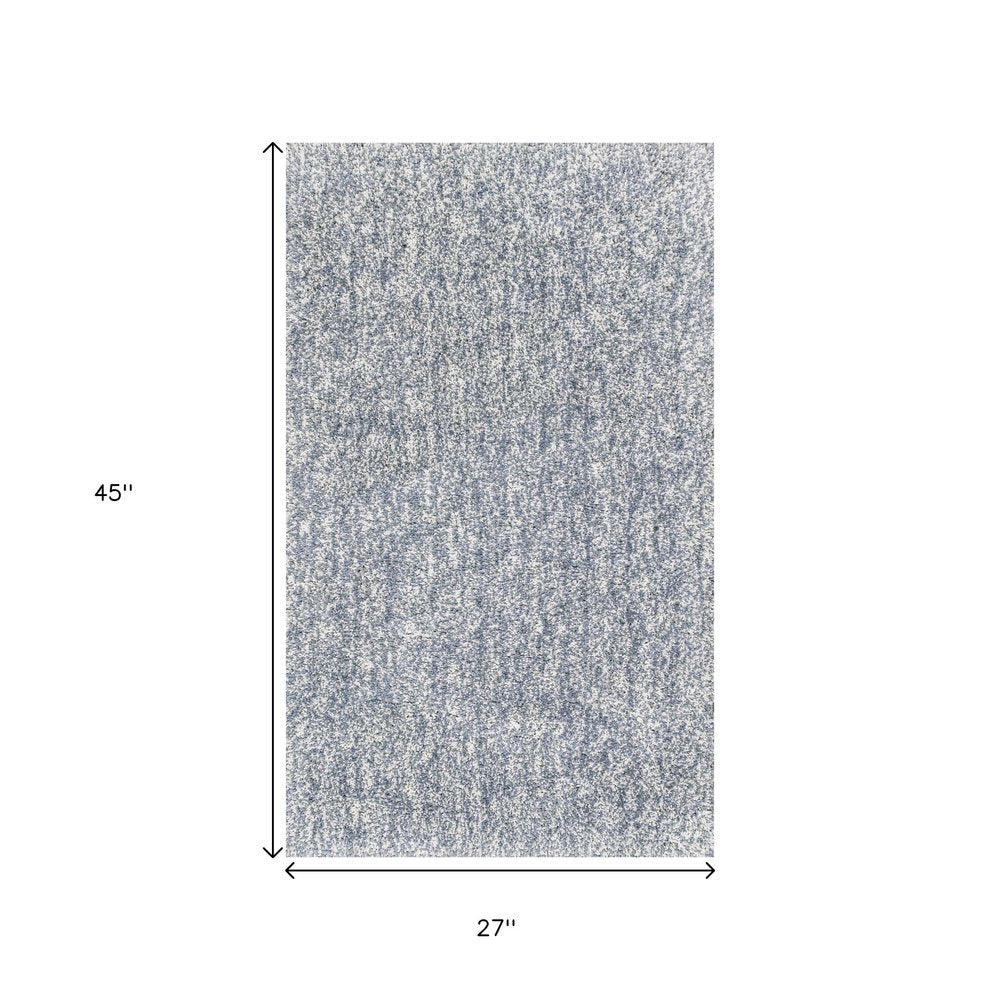 5' X 7' Slate Blue And Ivory Abstract Shag Hand Woven Area Rug