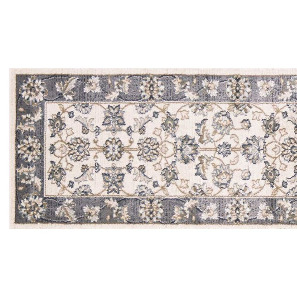 8' Gray And Ivory Floral Medallion Runner Rug