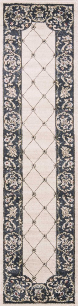 8' Ivory And Gray Floral Runner Rug