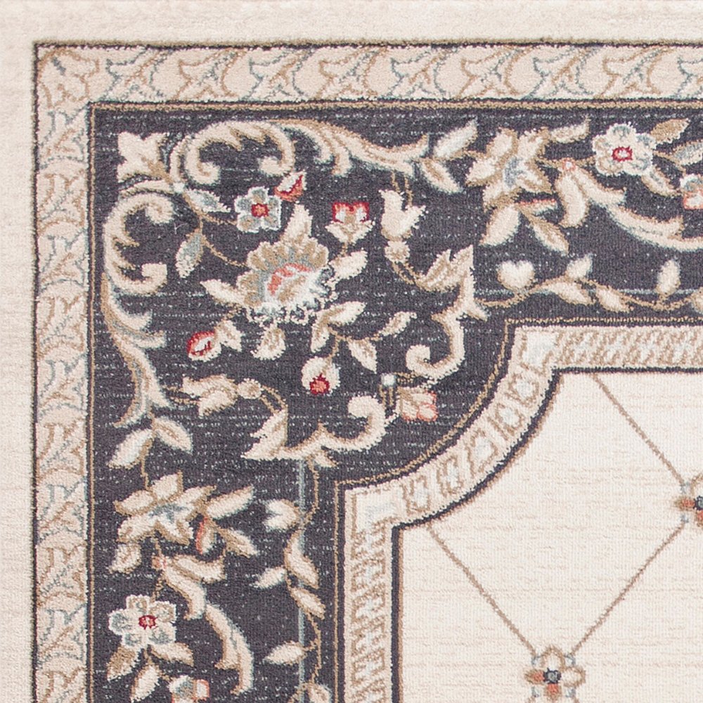 8' Ivory And Gray Floral Runner Rug