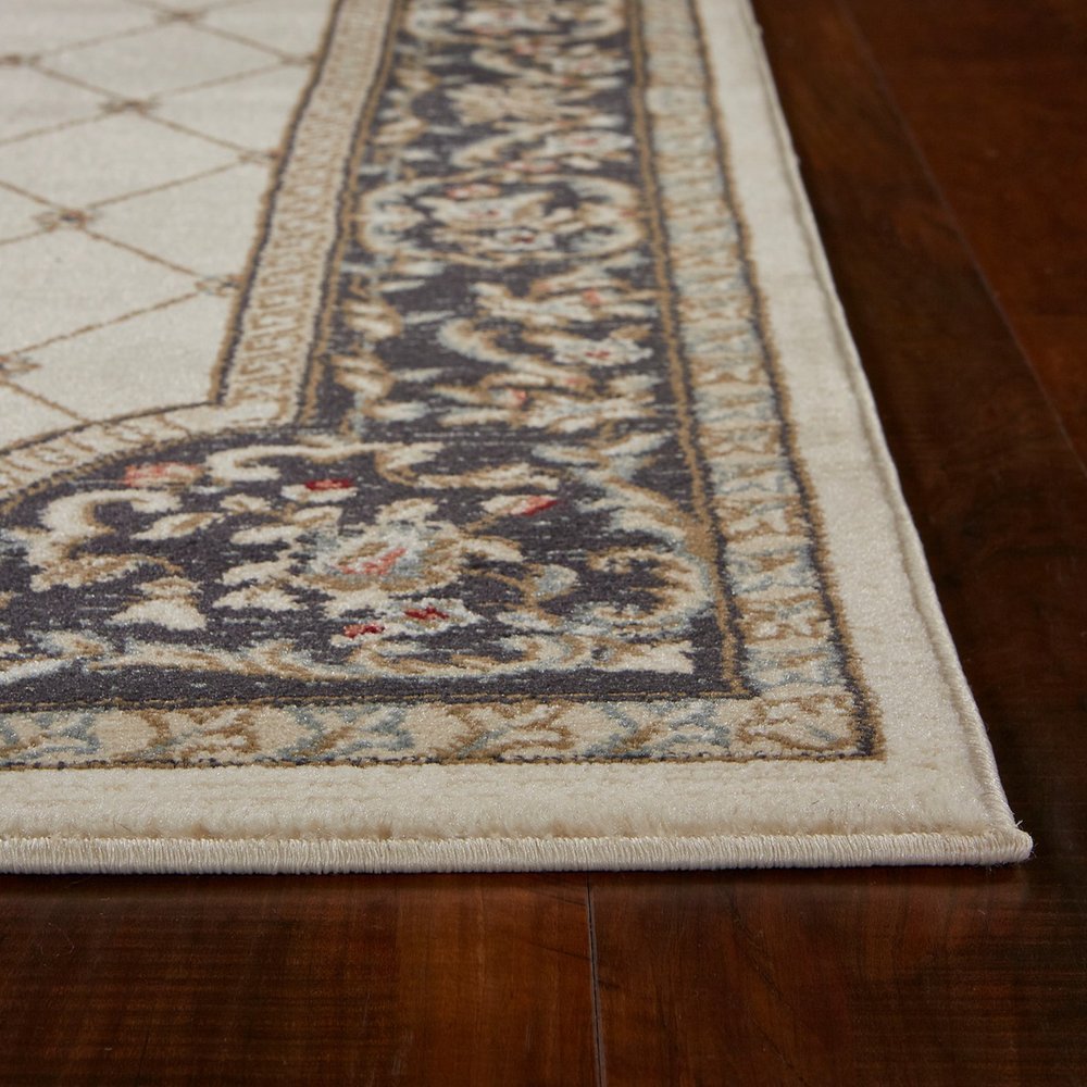 8' Ivory And Gray Floral Runner Rug