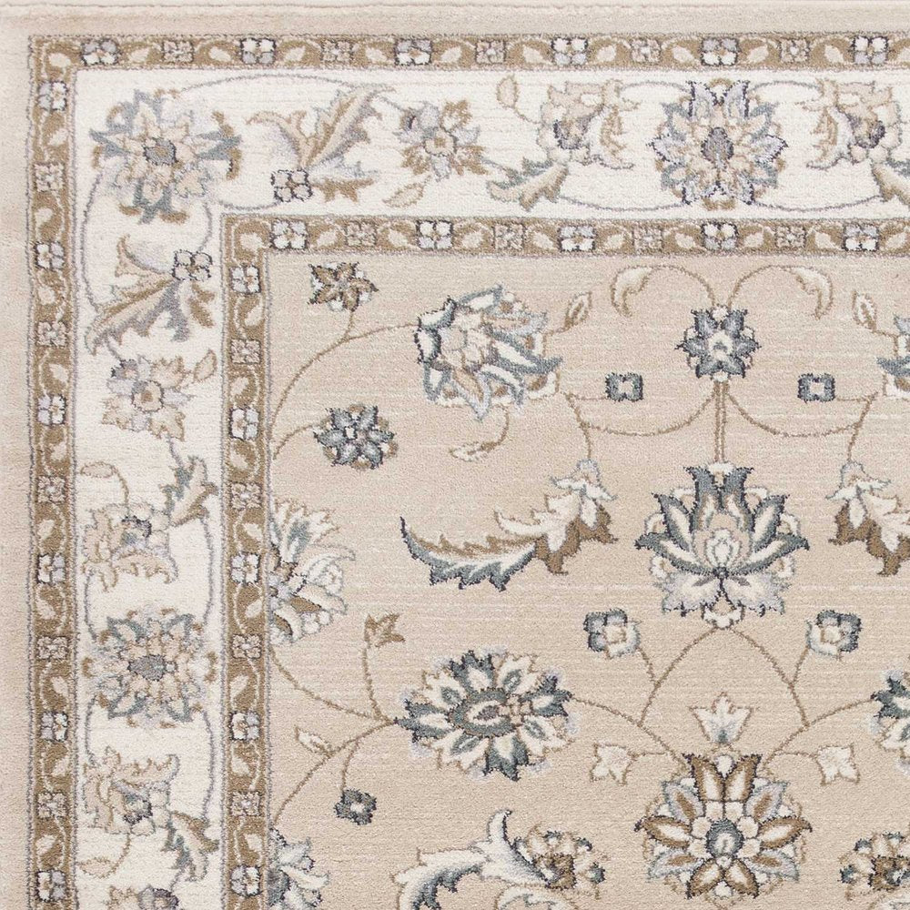 5' X 8' Beige And Ivory Floral Medallion Area Rug