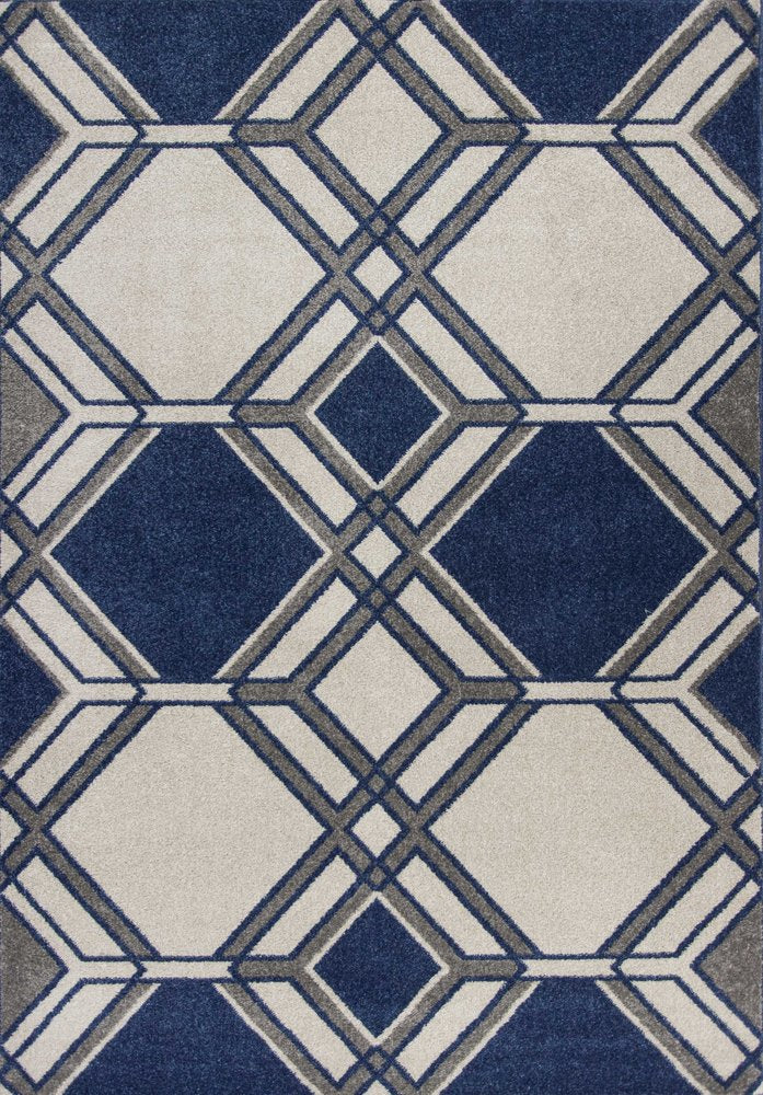 5' X 8' Blue Ivory And Gray Geometric Area Rug