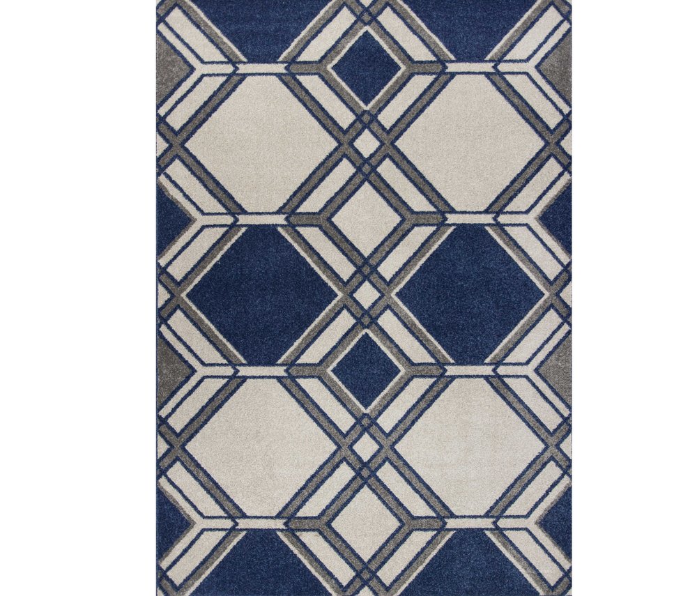 5' X 8' Blue Ivory And Gray Geometric Area Rug