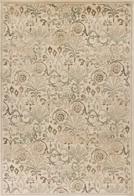 8' X 11' Ivory And Brown Floral Medallion Area Rug