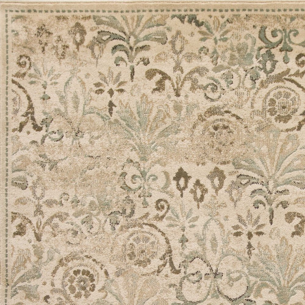 8' X 11' Ivory And Brown Floral Medallion Area Rug