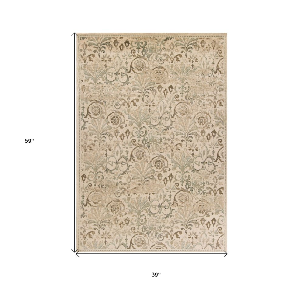 8' X 11' Ivory And Brown Floral Medallion Area Rug