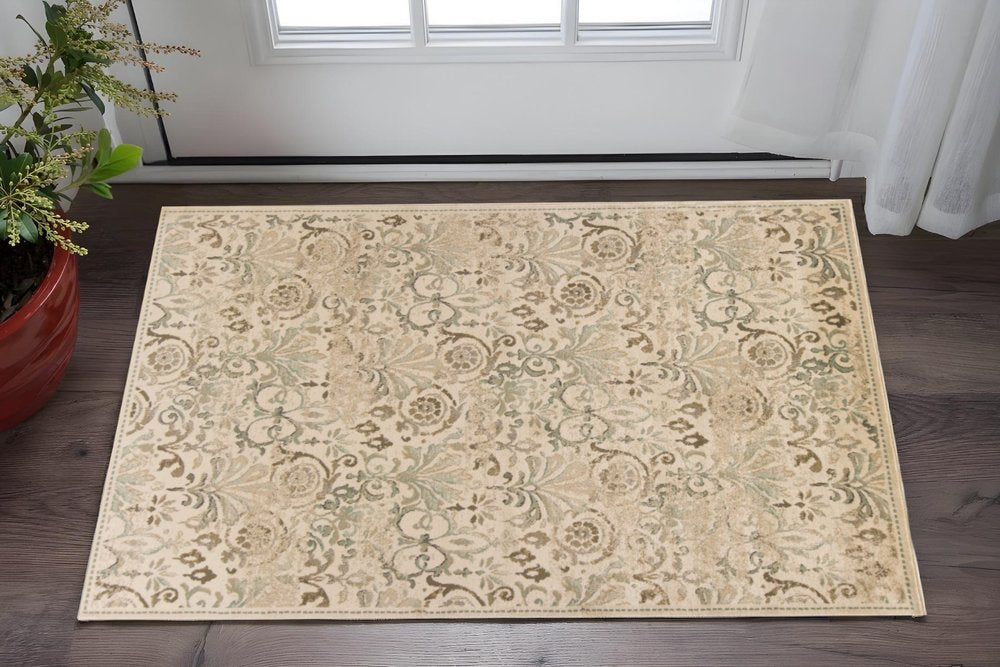 8' X 11' Ivory And Brown Floral Medallion Area Rug