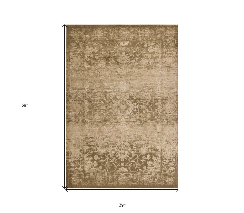 8' Beige And Tan Floral Medallion Distressed Round Rug