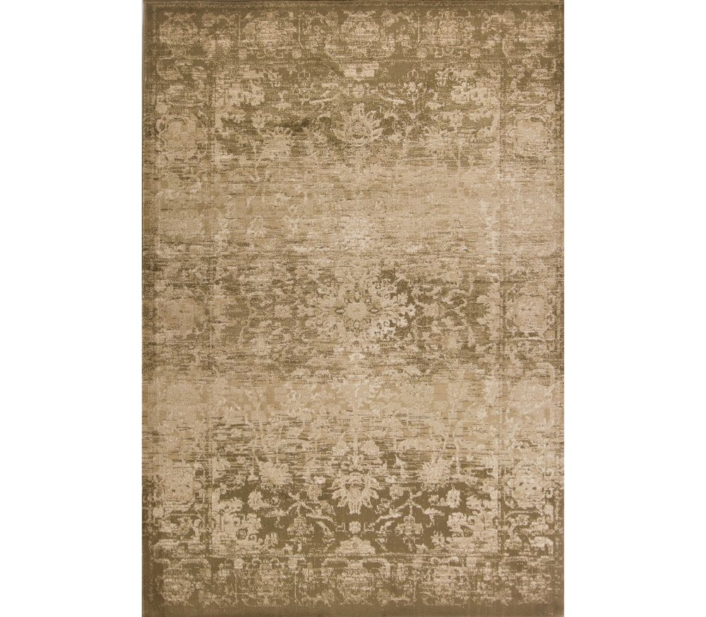 8' Beige And Tan Floral Medallion Distressed Round Rug