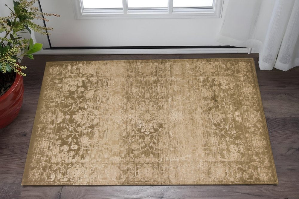 8' Beige And Tan Floral Medallion Distressed Round Rug